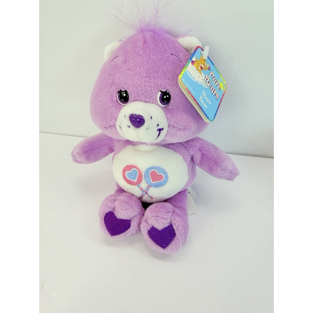 2002 Care Bears Share Bear Plush Stuffed Animal 8" Purple Lollipops #3